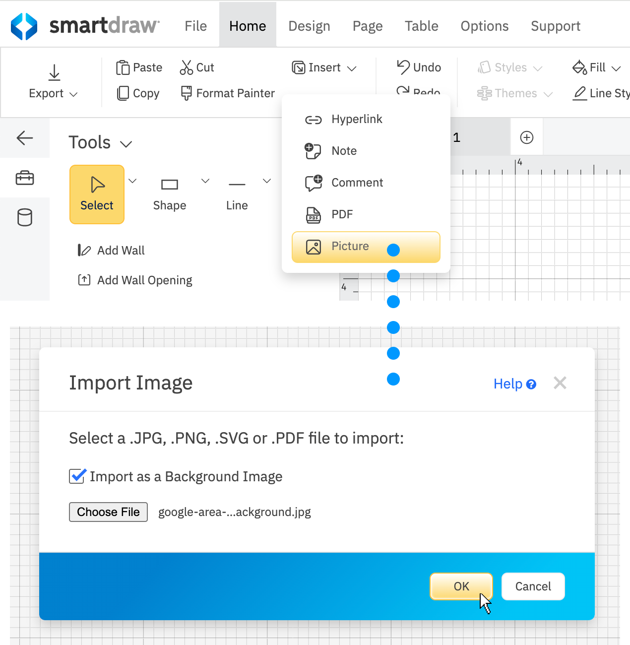 Insert picture dialog menu