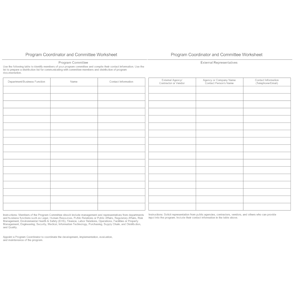 Example Image: Program Coordinator and Committee Worksheet