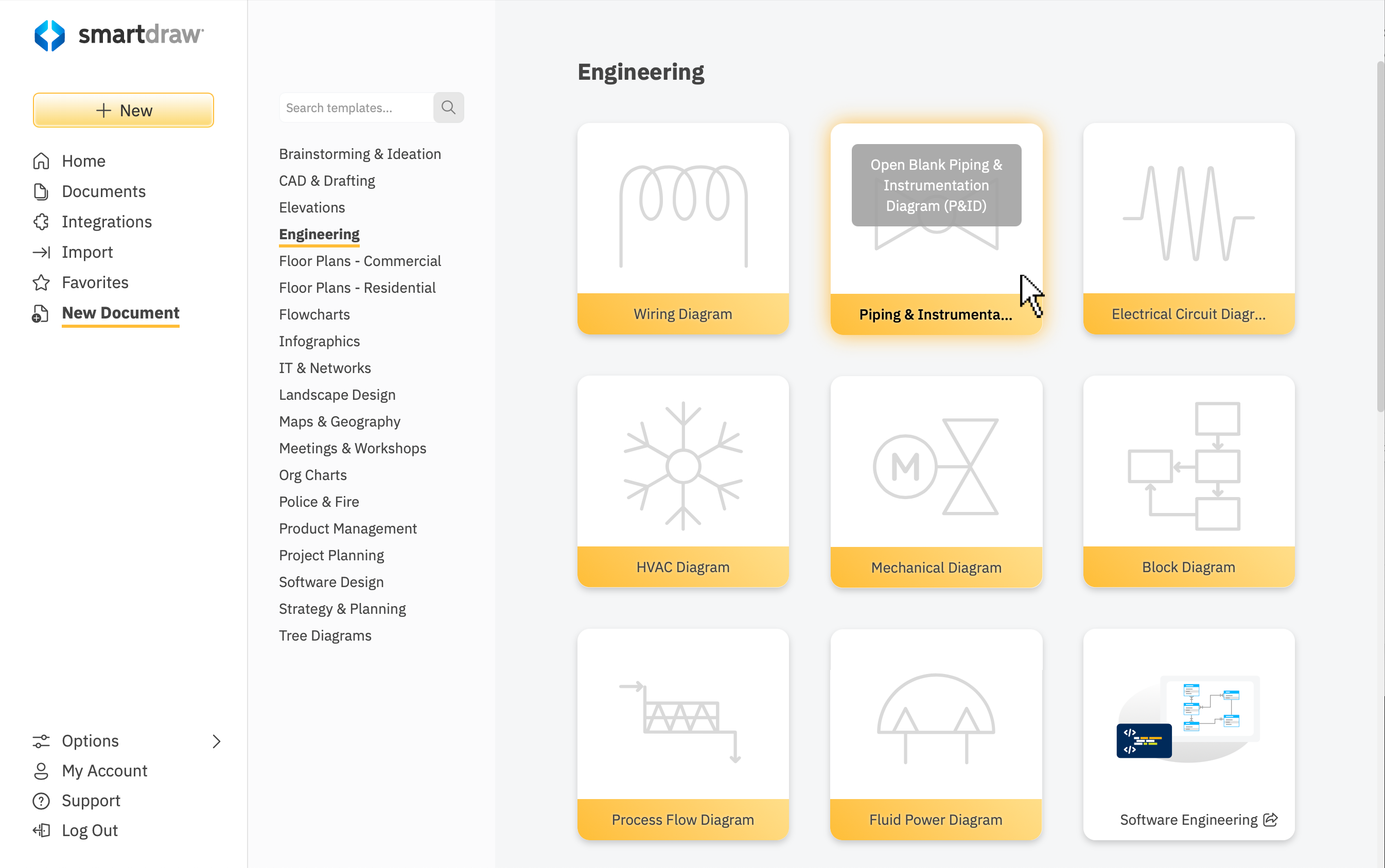 SmartDraw dashboard piping template