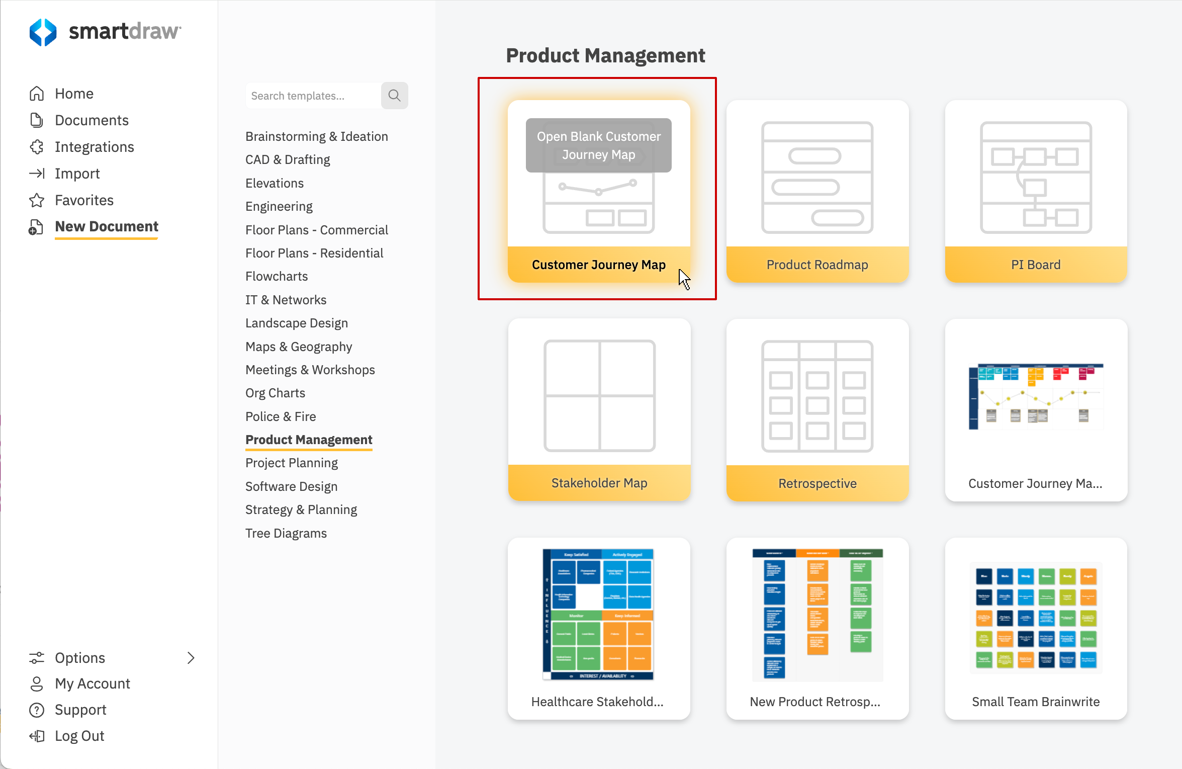 Choosing a customer journey template