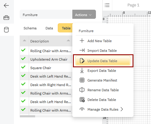 Updating data from table