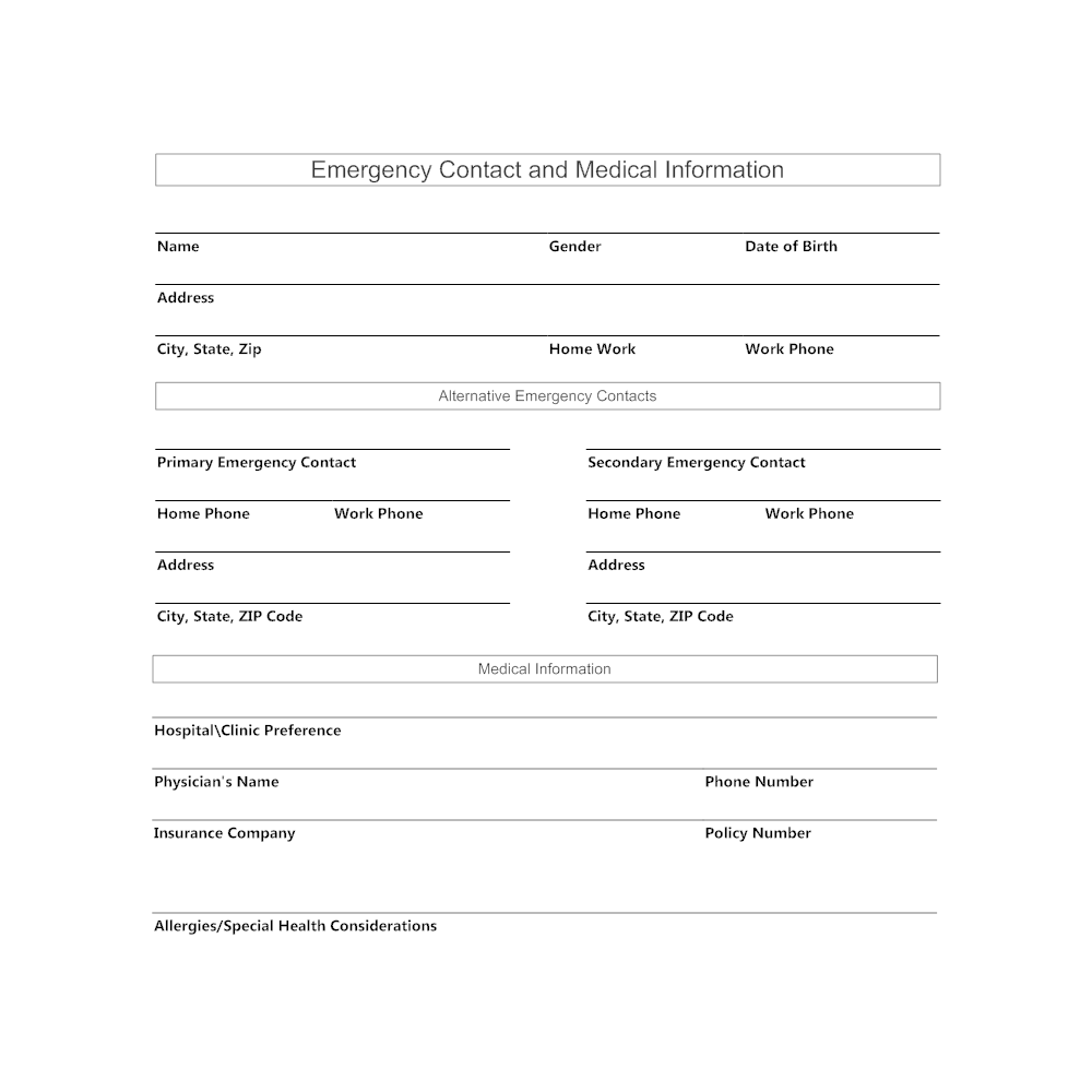 Example Image: Emergency Contact and Medical Information