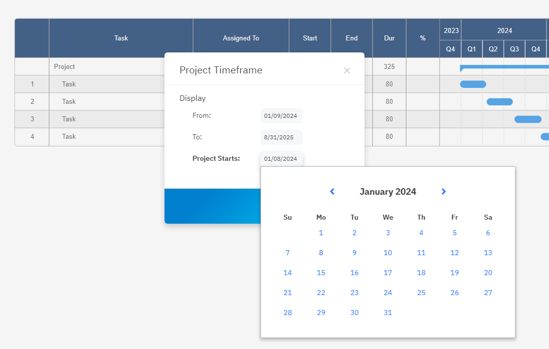 Set the timeframe of your Gantt chart