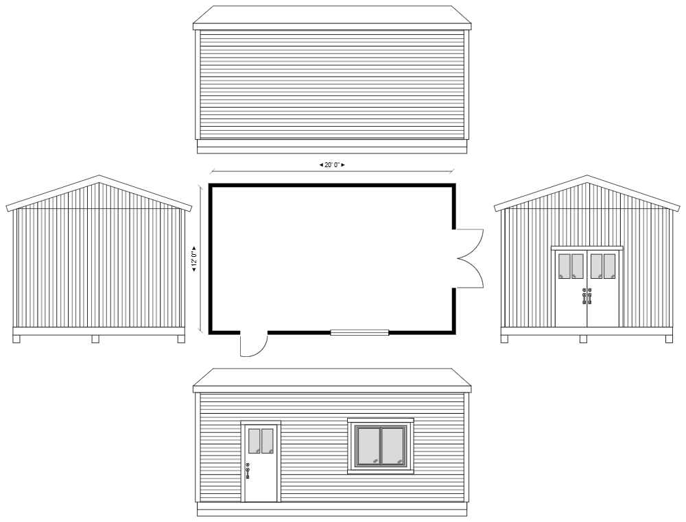 Example Image: Shed Floor Plan with Elevation Views