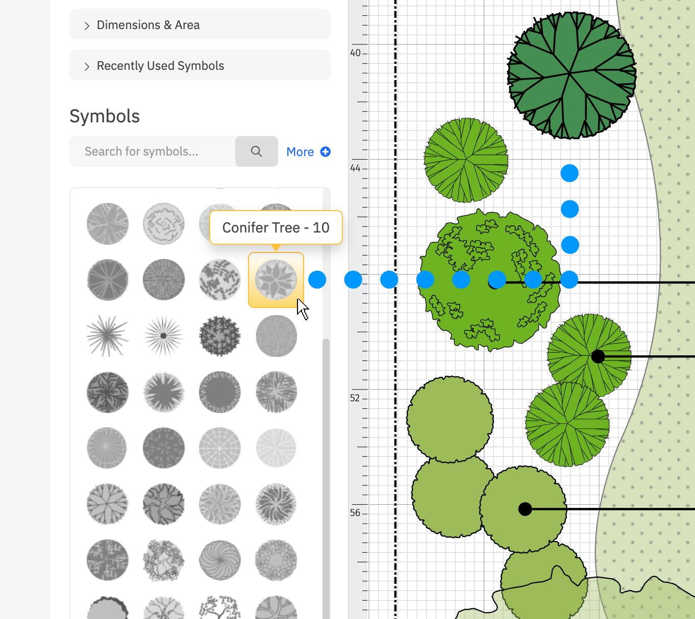 Dragging tree shapes into work area
