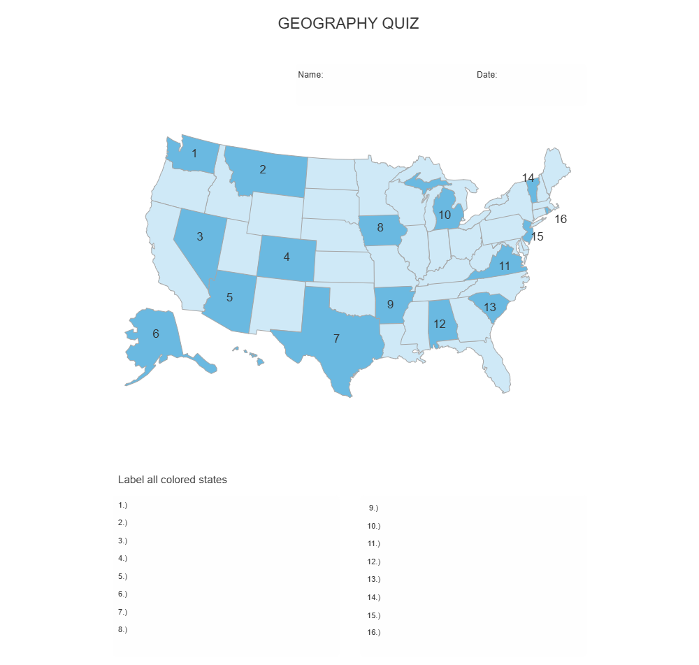 Example Image: Geography Quiz Example - Label States
