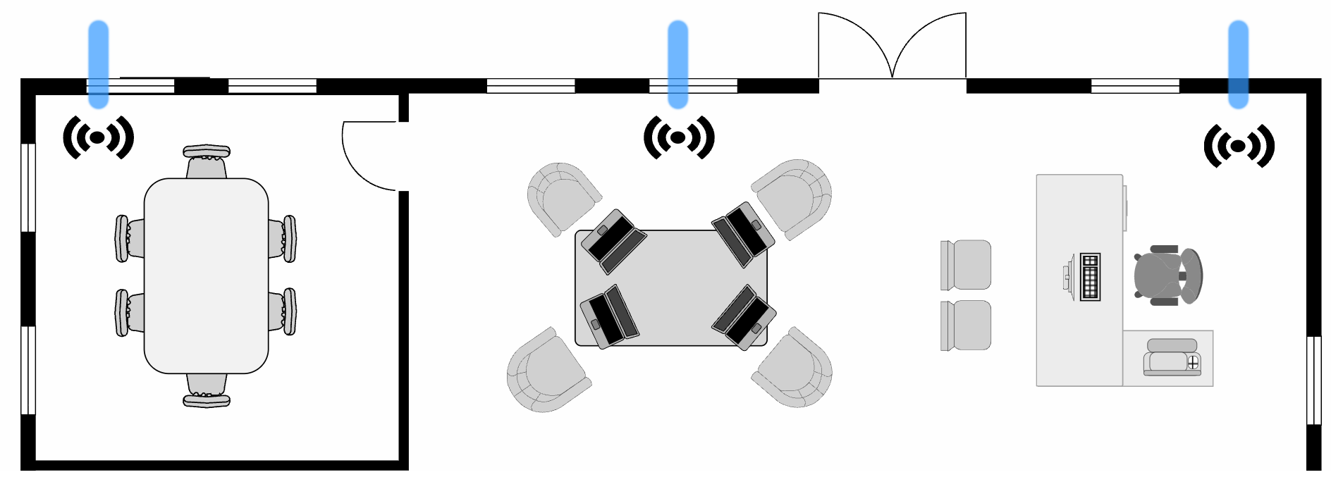Technology symbols on office plan