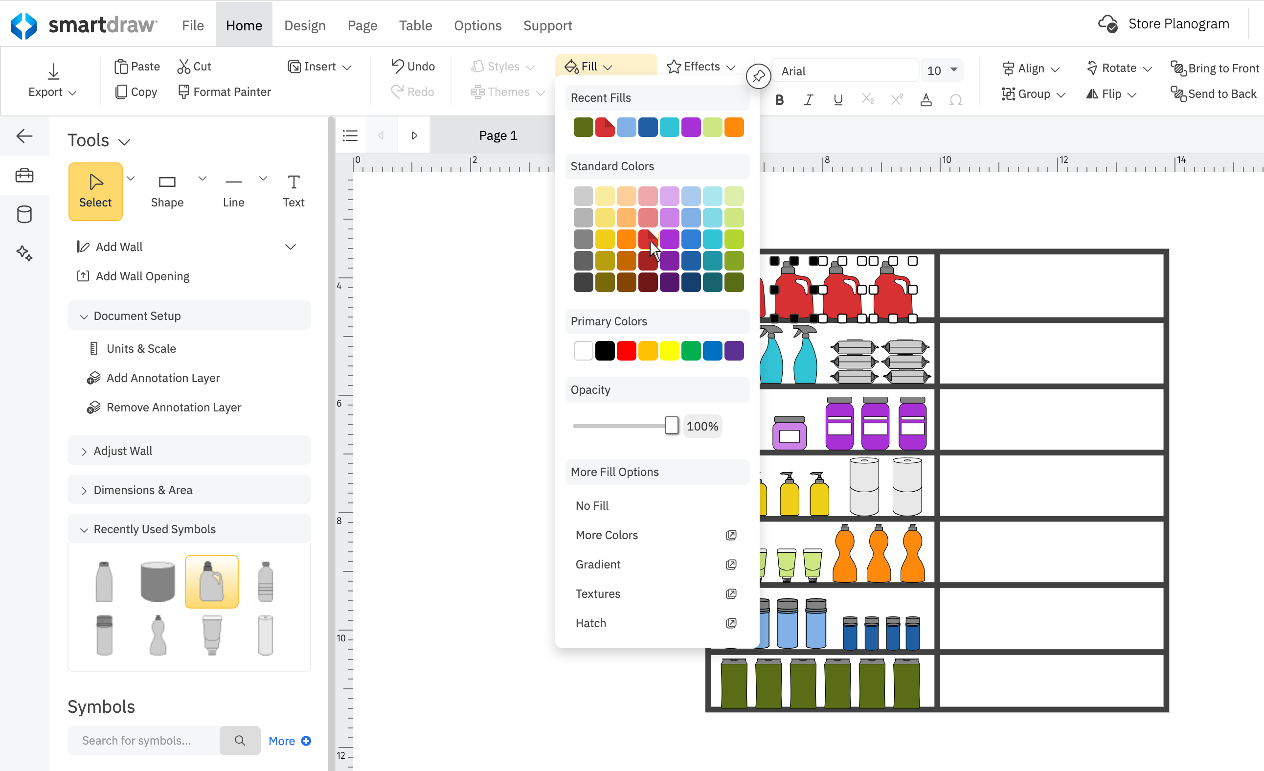 Colorized planogram symbols