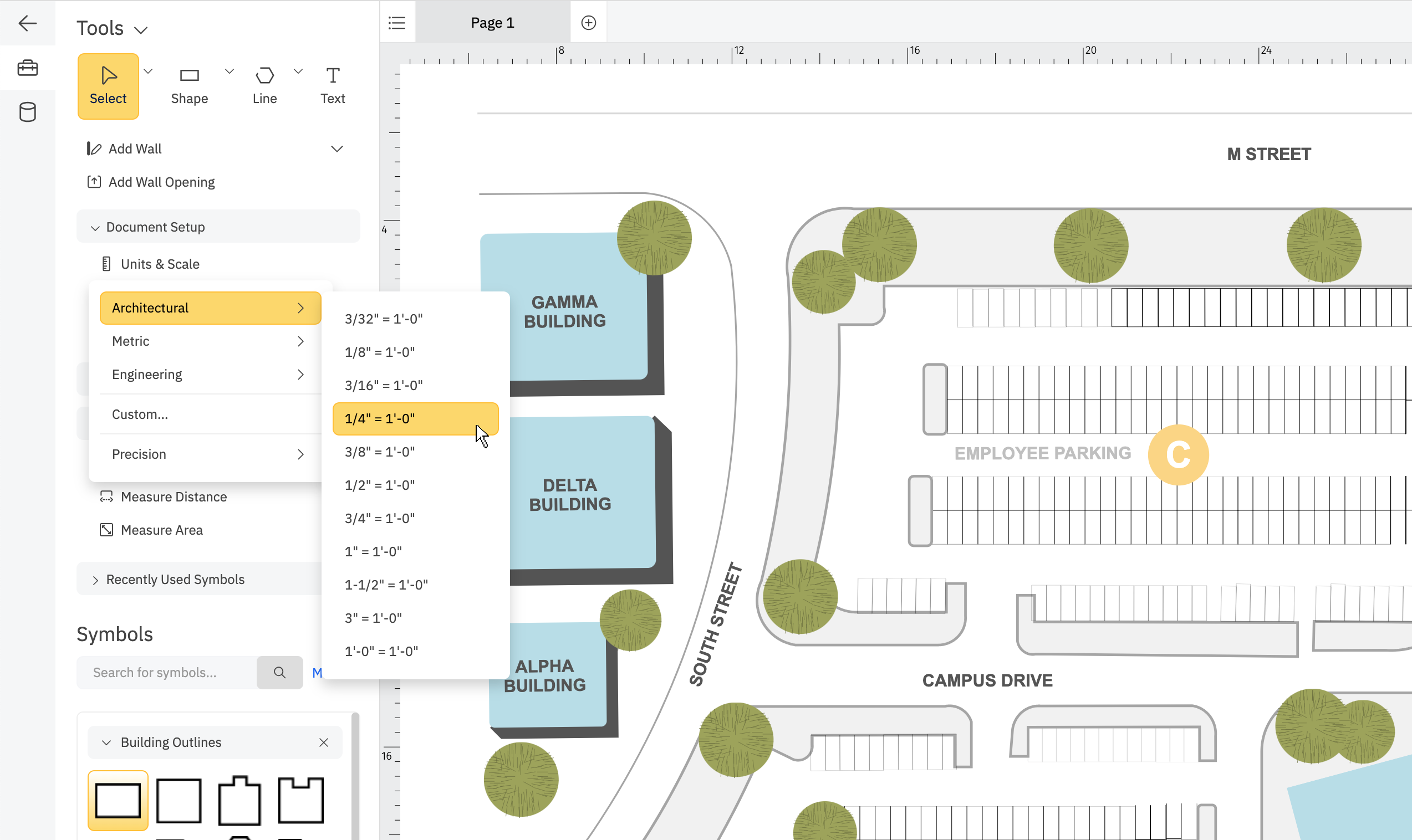 Setting scale on a site plan